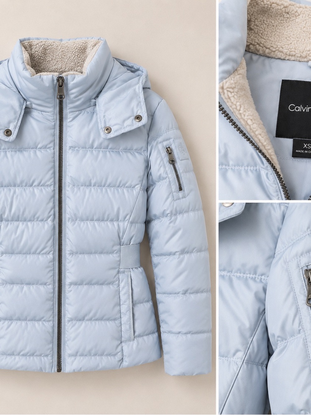 Calvin Klein Light Blue Hooded Puffer Jacket